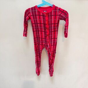 Kickee Pants Infant 9-12 Months Red‎ Plaid Footed Bamboo Pajamas